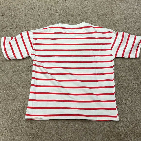 Zara women red striped short sleeve tee - size Small (oversized) - Picture 3 of 3